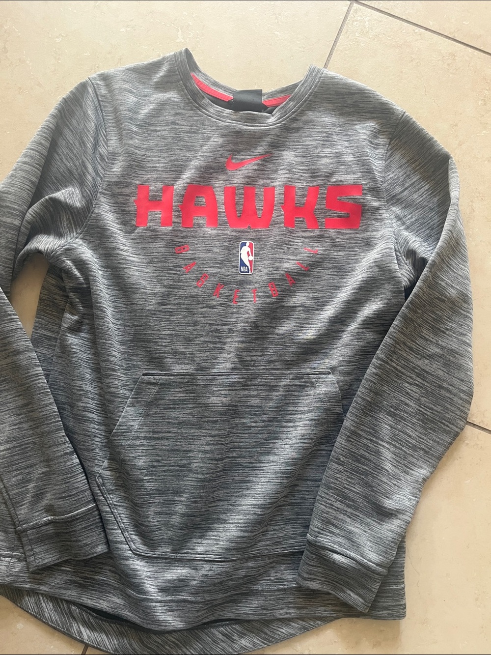 Nike Men’s Grey Crewneck Sweatshirt with Red Hawks Logo